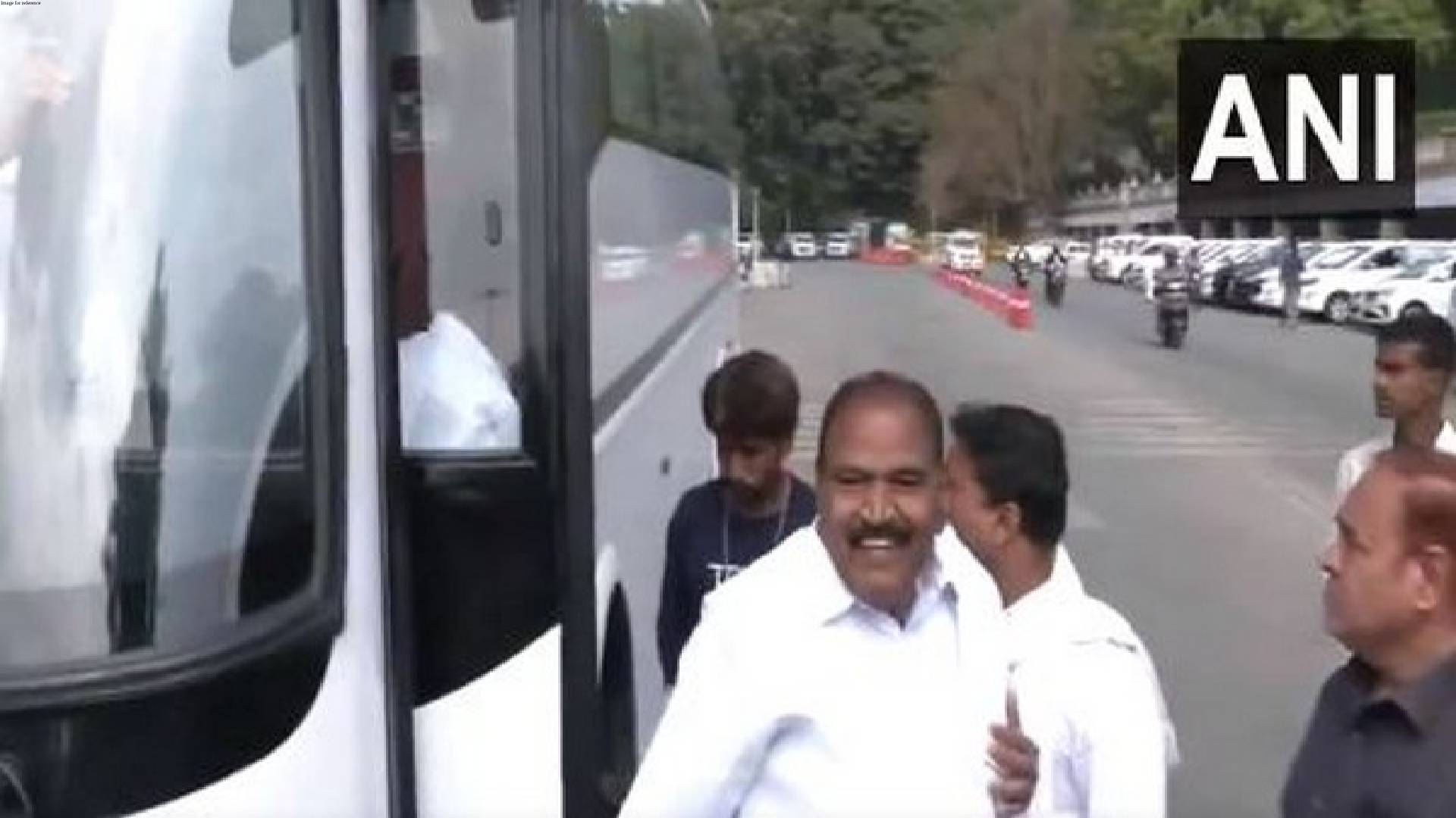 Congress Karnataka MLAs arrive at Vidhana Soudha to cast their vote in Rajya Sabha elections